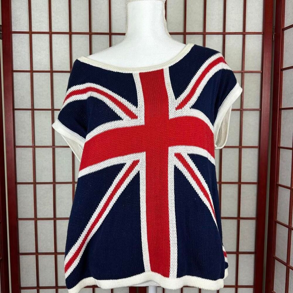 2014 Forever 21 Tumblr Indie Sleeze Union Jack Short Sleeve Sweater  Large